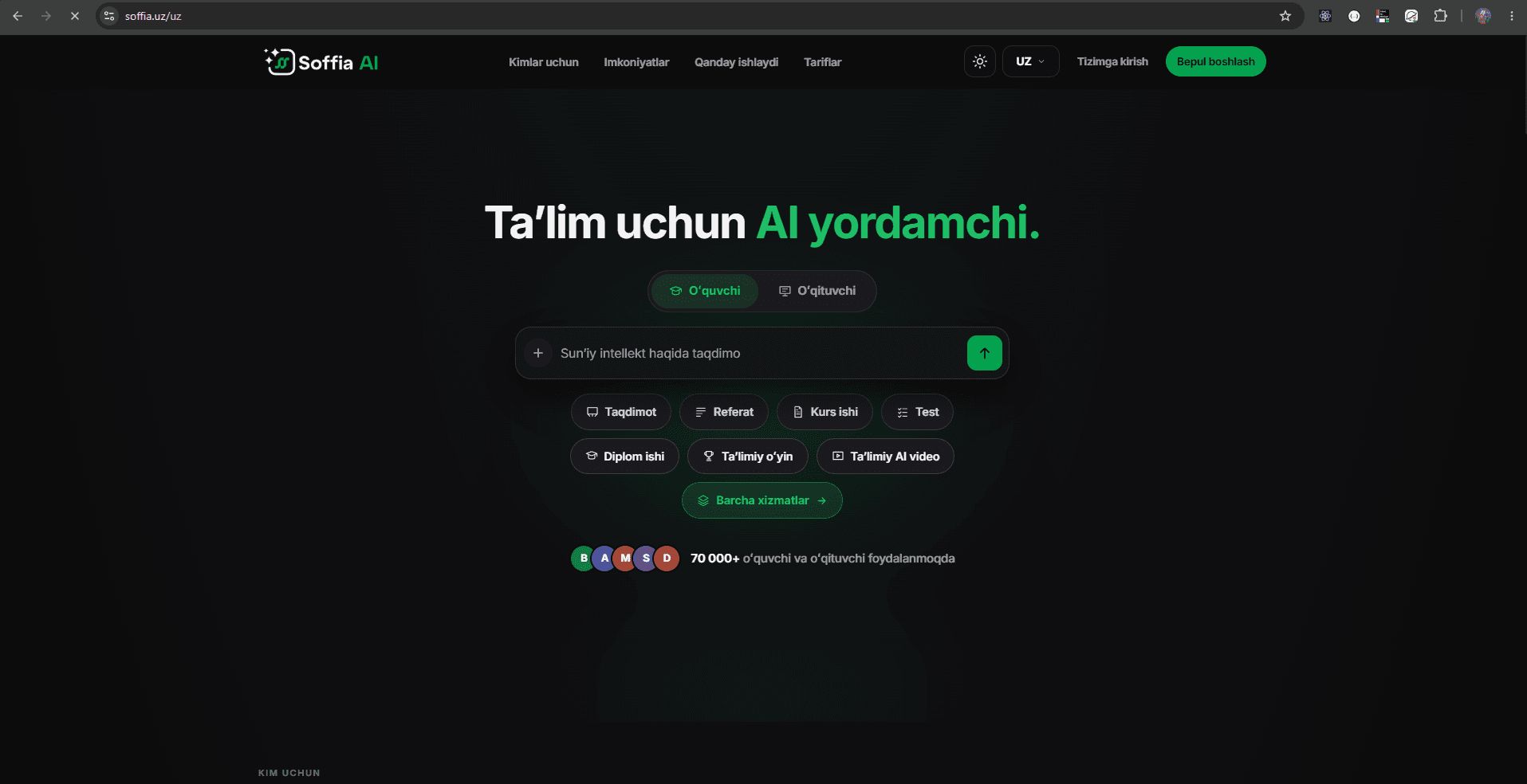 Soffia AI Homepage - Presentation Creation